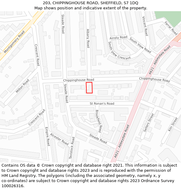 203, CHIPPINGHOUSE ROAD, SHEFFIELD, S7 1DQ: Location map and indicative extent of plot