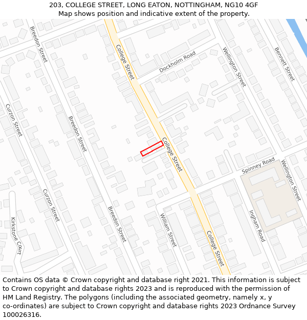 203, COLLEGE STREET, LONG EATON, NOTTINGHAM, NG10 4GF: Location map and indicative extent of plot