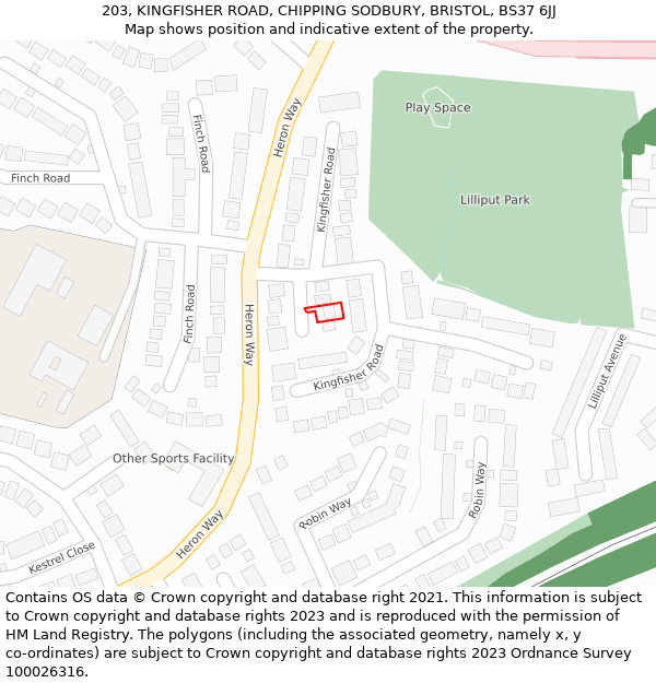 203, KINGFISHER ROAD, CHIPPING SODBURY, BRISTOL, BS37 6JJ: Location map and indicative extent of plot