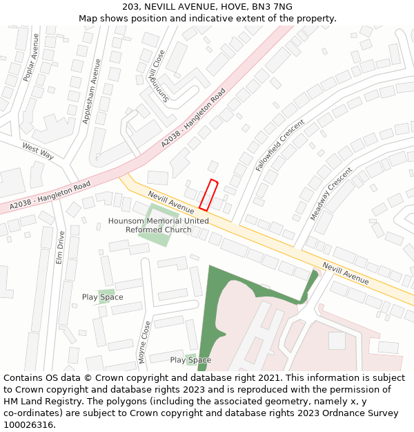 203, NEVILL AVENUE, HOVE, BN3 7NG: Location map and indicative extent of plot