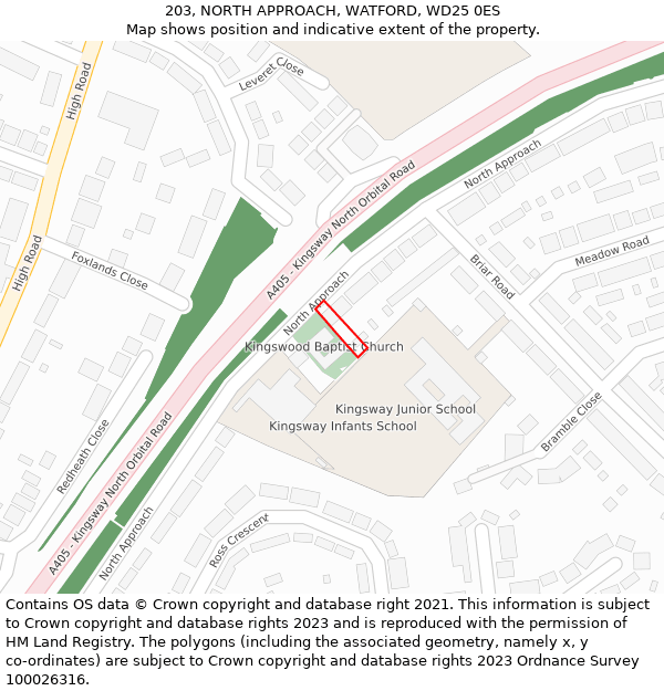 203, NORTH APPROACH, WATFORD, WD25 0ES: Location map and indicative extent of plot