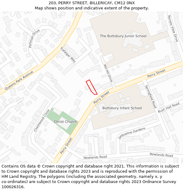 203, PERRY STREET, BILLERICAY, CM12 0NX: Location map and indicative extent of plot