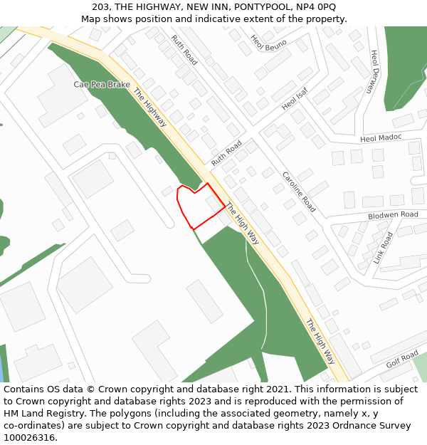 203, THE HIGHWAY, NEW INN, PONTYPOOL, NP4 0PQ: Location map and indicative extent of plot