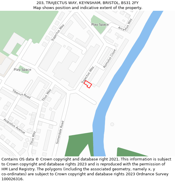 203, TRAJECTUS WAY, KEYNSHAM, BRISTOL, BS31 2FY: Location map and indicative extent of plot