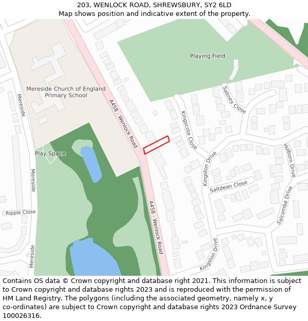 203, WENLOCK ROAD, SHREWSBURY, SY2 6LD: Location map and indicative extent of plot