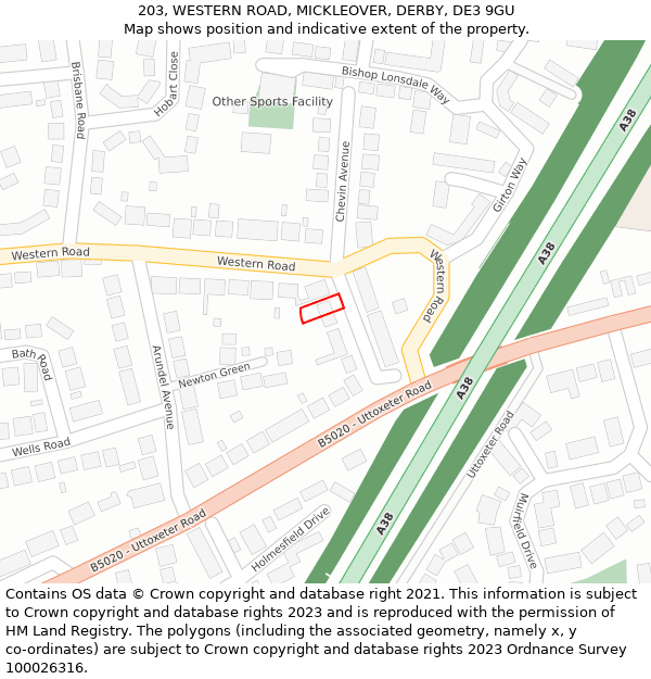 203, WESTERN ROAD, MICKLEOVER, DERBY, DE3 9GU: Location map and indicative extent of plot