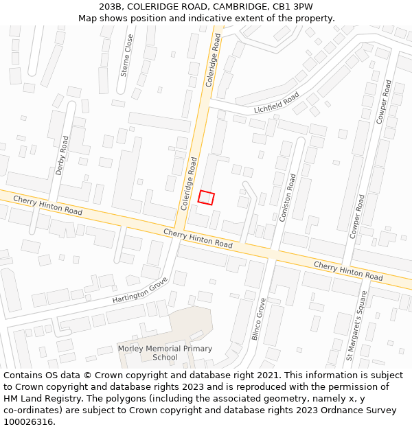 203B, COLERIDGE ROAD, CAMBRIDGE, CB1 3PW: Location map and indicative extent of plot