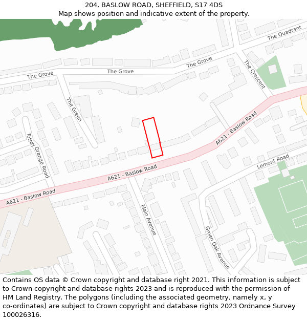 204, BASLOW ROAD, SHEFFIELD, S17 4DS: Location map and indicative extent of plot