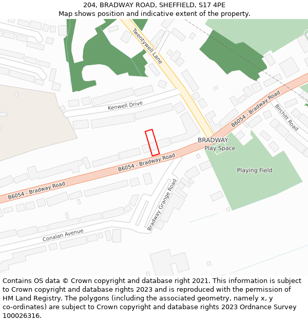 204, BRADWAY ROAD, SHEFFIELD, S17 4PE: Location map and indicative extent of plot