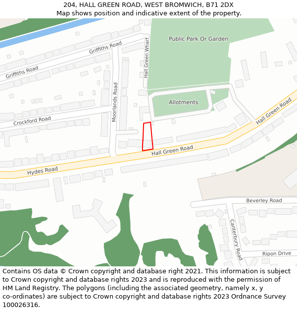 204, HALL GREEN ROAD, WEST BROMWICH, B71 2DX: Location map and indicative extent of plot