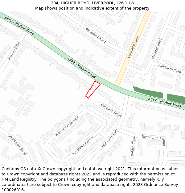 204, HIGHER ROAD, LIVERPOOL, L26 1UW: Location map and indicative extent of plot