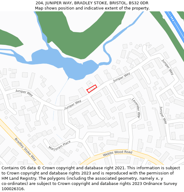 204, JUNIPER WAY, BRADLEY STOKE, BRISTOL, BS32 0DR: Location map and indicative extent of plot