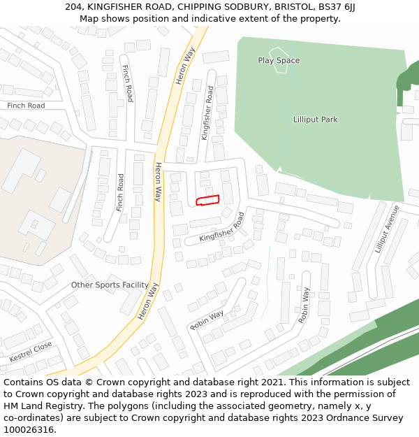 204, KINGFISHER ROAD, CHIPPING SODBURY, BRISTOL, BS37 6JJ: Location map and indicative extent of plot