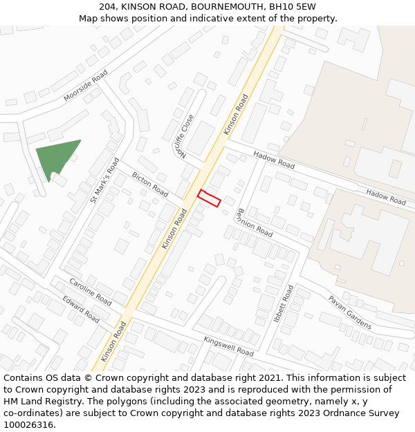 204, KINSON ROAD, BOURNEMOUTH, BH10 5EW: Location map and indicative extent of plot