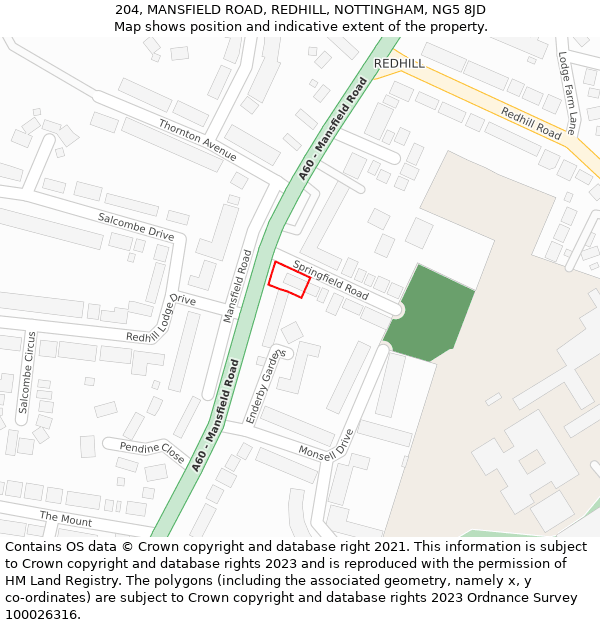 204, MANSFIELD ROAD, REDHILL, NOTTINGHAM, NG5 8JD: Location map and indicative extent of plot