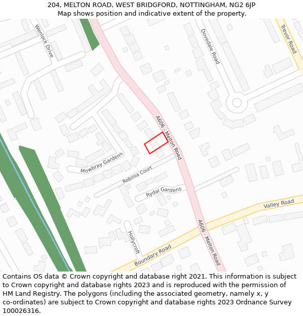 204, MELTON ROAD, WEST BRIDGFORD, NOTTINGHAM, NG2 6JP: Location map and indicative extent of plot