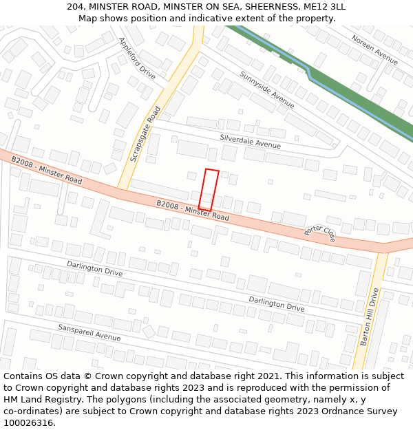 204, MINSTER ROAD, MINSTER ON SEA, SHEERNESS, ME12 3LL: Location map and indicative extent of plot