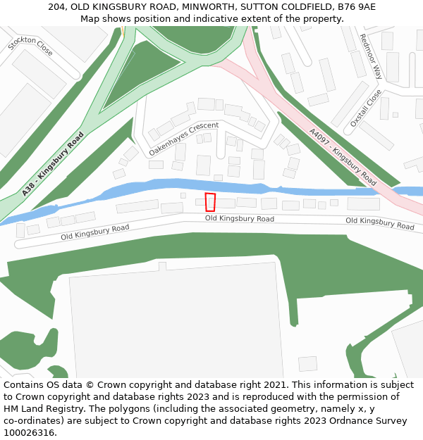 204, OLD KINGSBURY ROAD, MINWORTH, SUTTON COLDFIELD, B76 9AE: Location map and indicative extent of plot