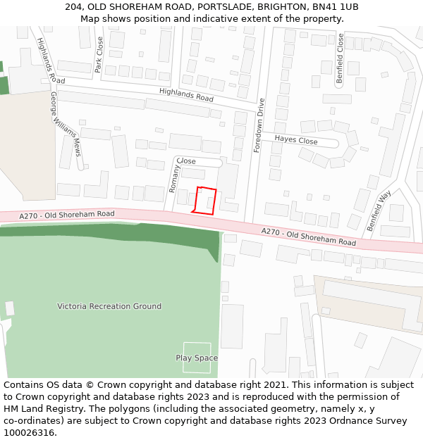 204, OLD SHOREHAM ROAD, PORTSLADE, BRIGHTON, BN41 1UB: Location map and indicative extent of plot