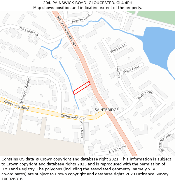 204, PAINSWICK ROAD, GLOUCESTER, GL4 4PH: Location map and indicative extent of plot