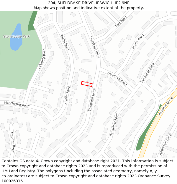 204, SHELDRAKE DRIVE, IPSWICH, IP2 9NF: Location map and indicative extent of plot