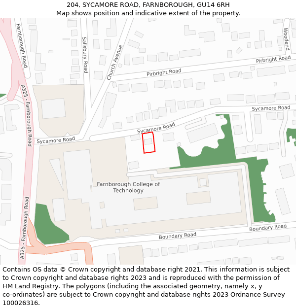 204, SYCAMORE ROAD, FARNBOROUGH, GU14 6RH: Location map and indicative extent of plot