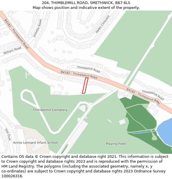 204, THIMBLEMILL ROAD, SMETHWICK, B67 6LS: Location map and indicative extent of plot