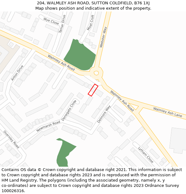 204, WALMLEY ASH ROAD, SUTTON COLDFIELD, B76 1XJ: Location map and indicative extent of plot