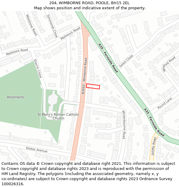 204, WIMBORNE ROAD, POOLE, BH15 2EL: Location map and indicative extent of plot