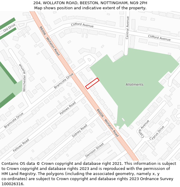 204, WOLLATON ROAD, BEESTON, NOTTINGHAM, NG9 2PH: Location map and indicative extent of plot