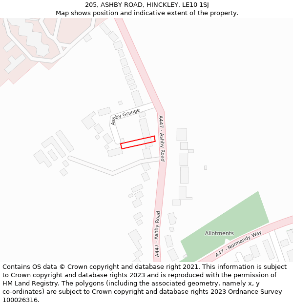 205, ASHBY ROAD, HINCKLEY, LE10 1SJ: Location map and indicative extent of plot