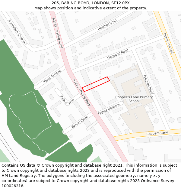 205, BARING ROAD, LONDON, SE12 0PX: Location map and indicative extent of plot