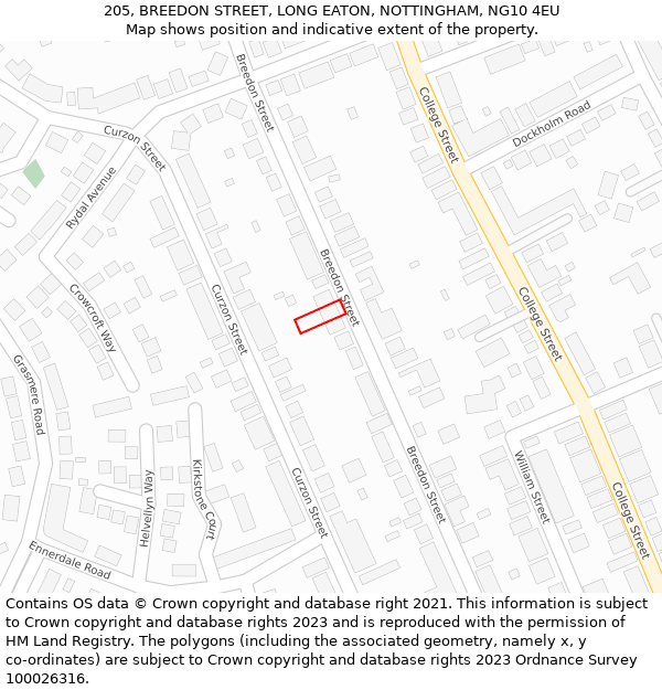 205, BREEDON STREET, LONG EATON, NOTTINGHAM, NG10 4EU: Location map and indicative extent of plot