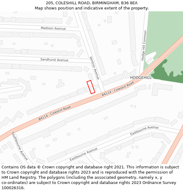 205, COLESHILL ROAD, BIRMINGHAM, B36 8EA: Location map and indicative extent of plot