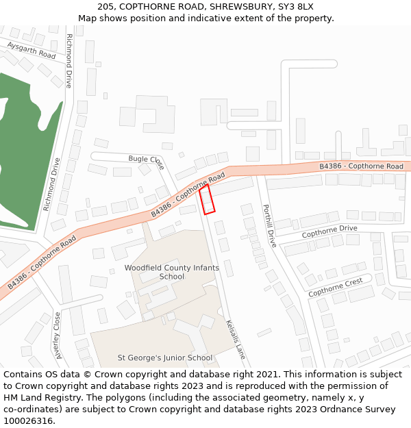 205, COPTHORNE ROAD, SHREWSBURY, SY3 8LX: Location map and indicative extent of plot