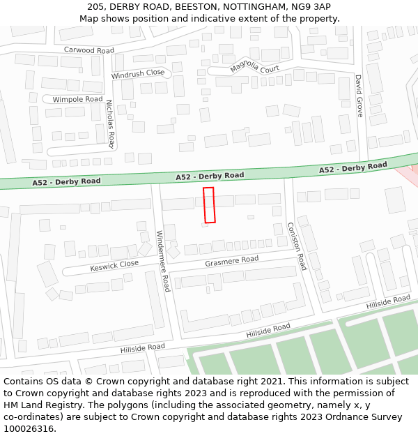 205, DERBY ROAD, BEESTON, NOTTINGHAM, NG9 3AP: Location map and indicative extent of plot