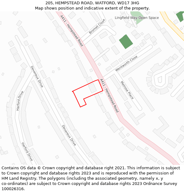 205, HEMPSTEAD ROAD, WATFORD, WD17 3HG: Location map and indicative extent of plot