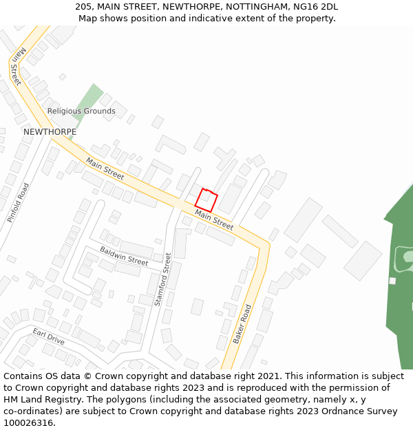 205, MAIN STREET, NEWTHORPE, NOTTINGHAM, NG16 2DL: Location map and indicative extent of plot