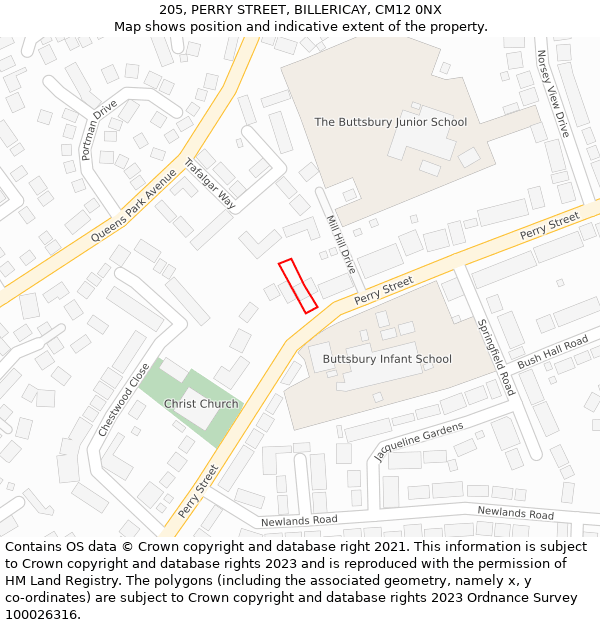 205, PERRY STREET, BILLERICAY, CM12 0NX: Location map and indicative extent of plot