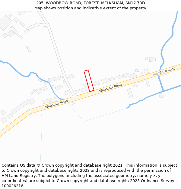 205, WOODROW ROAD, FOREST, MELKSHAM, SN12 7RD: Location map and indicative extent of plot