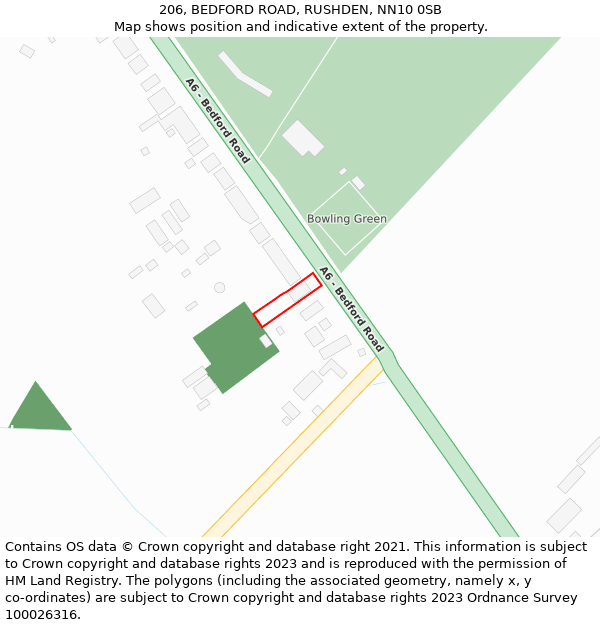 206, BEDFORD ROAD, RUSHDEN, NN10 0SB: Location map and indicative extent of plot