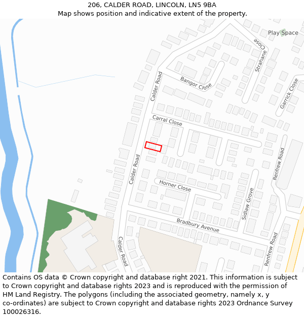 206, CALDER ROAD, LINCOLN, LN5 9BA: Location map and indicative extent of plot