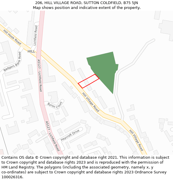 206, HILL VILLAGE ROAD, SUTTON COLDFIELD, B75 5JN: Location map and indicative extent of plot