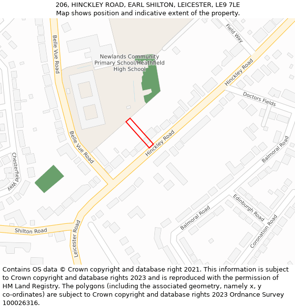206, HINCKLEY ROAD, EARL SHILTON, LEICESTER, LE9 7LE: Location map and indicative extent of plot