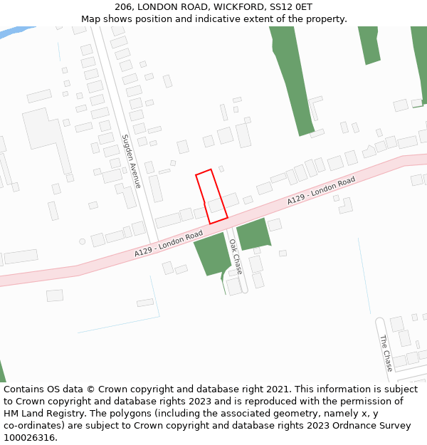 206, LONDON ROAD, WICKFORD, SS12 0ET: Location map and indicative extent of plot