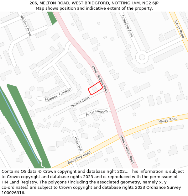 206, MELTON ROAD, WEST BRIDGFORD, NOTTINGHAM, NG2 6JP: Location map and indicative extent of plot