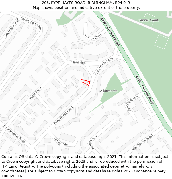 206, PYPE HAYES ROAD, BIRMINGHAM, B24 0LR: Location map and indicative extent of plot