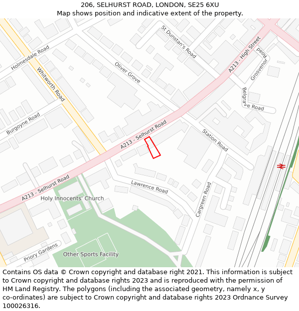 206, SELHURST ROAD, LONDON, SE25 6XU: Location map and indicative extent of plot