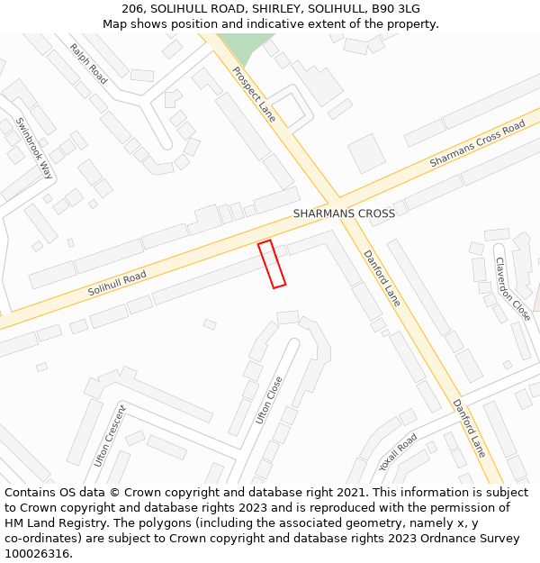 206, SOLIHULL ROAD, SHIRLEY, SOLIHULL, B90 3LG: Location map and indicative extent of plot