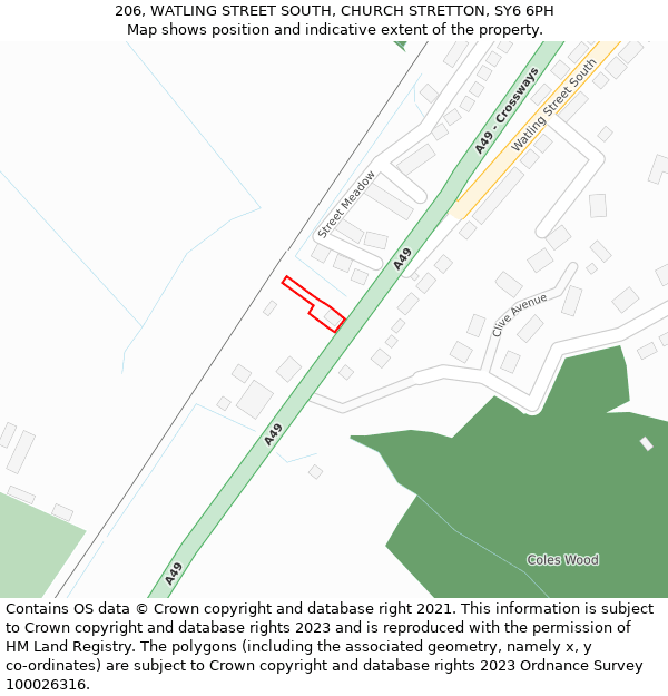 206, WATLING STREET SOUTH, CHURCH STRETTON, SY6 6PH: Location map and indicative extent of plot